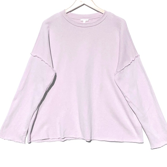 EILEEN FISHER Women’s Organic Cotton Light Pink Raw Seam Pull Over Sweatshirt Lg - Picture 2 of 5